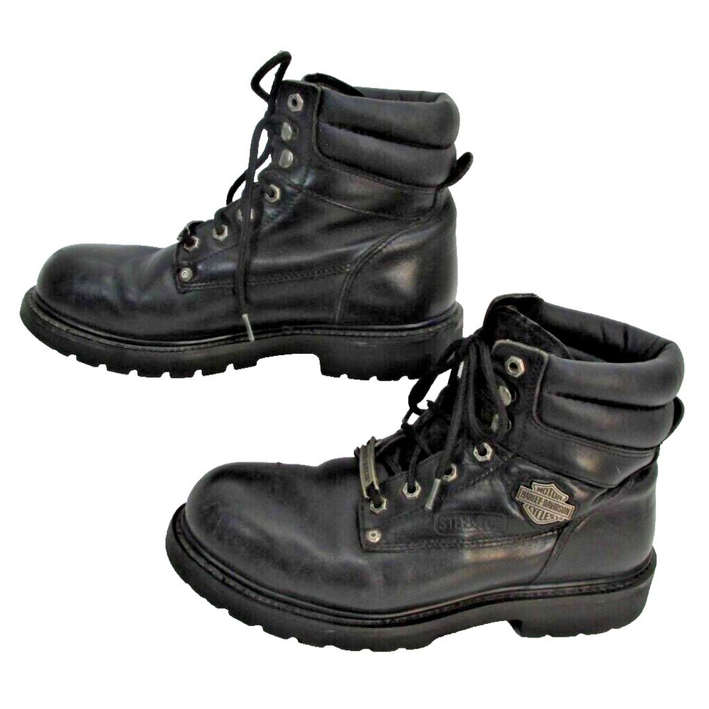 Harley Davidson Leather Steel Toe Boots Shoes Men's Size 9 UK 8 42  Black 91013